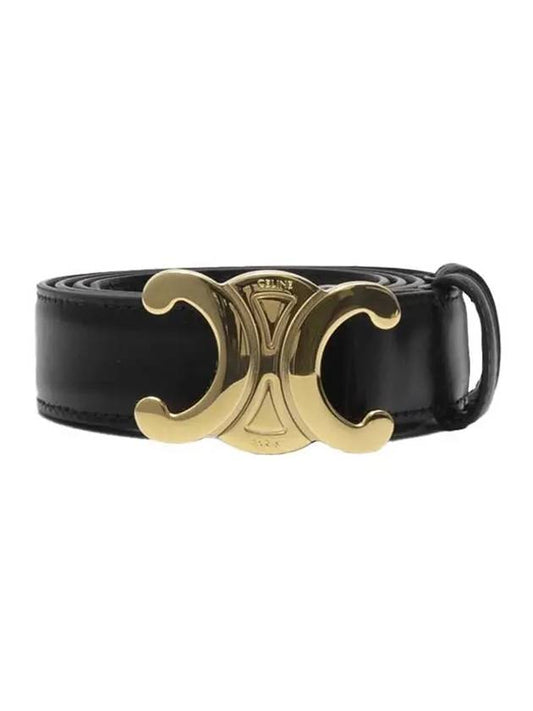 Triomphe 25mm Smooth Calfskin Belt Black Gold - CELINE - BALAAN 1