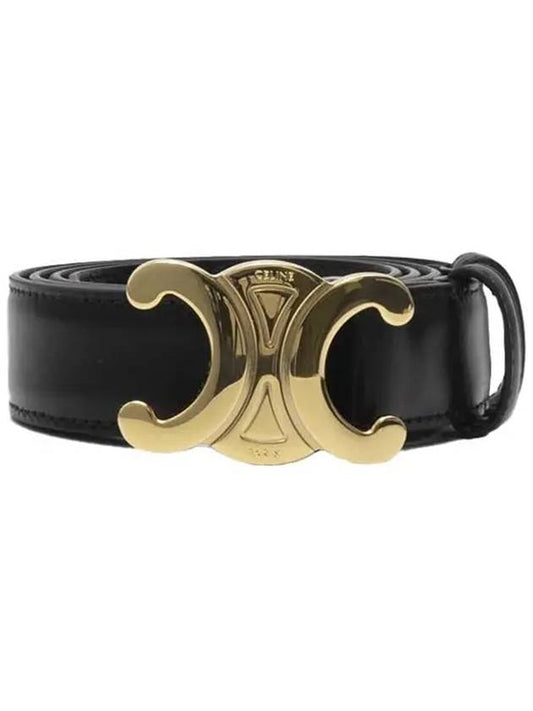 Triomphe 25mm Smooth Calfskin Belt Black Gold - CELINE - BALAAN.