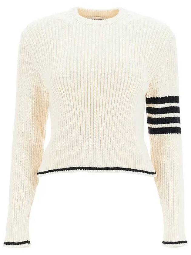 4 Bar Stripe Cable Knit Top White - THOM BROWNE - BALAAN 2