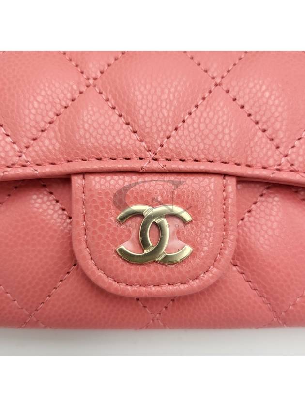 Women's Gold Classic Caviar Card Wallet Pink - CHANEL - BALAAN 8