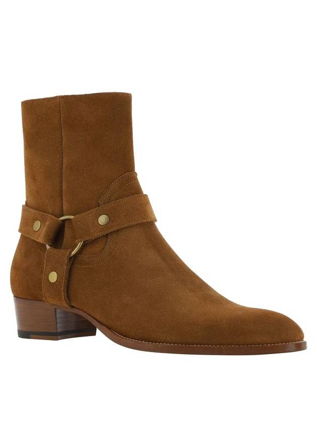 Wyatt Harness Boots in Suede Nut Brown - SAINT LAURENT - BALAAN 3