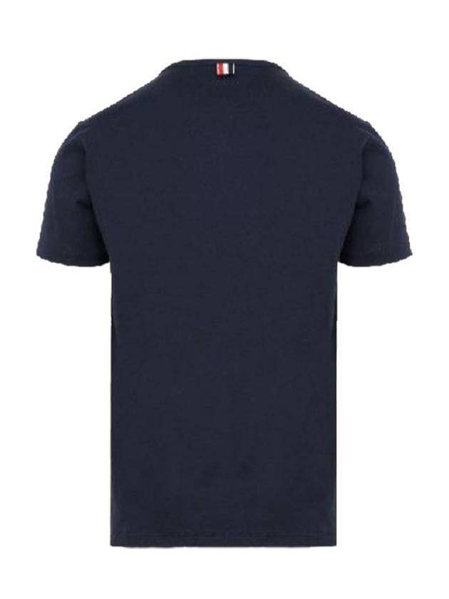 Men's Medium Weight Jersey Tipped Pocket Crewneck Short Short Sleeve T-Shirt Navy - THOM BROWNE - BALAAN 4