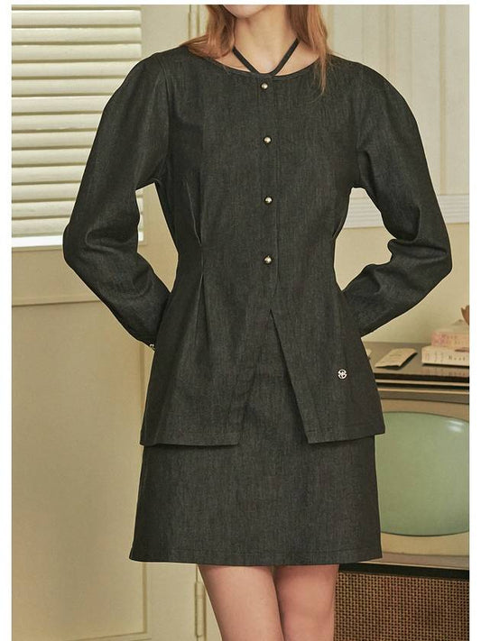 Women's Strap Denim Blouse A Line Skirt Black - MICANE - BALAAN 1