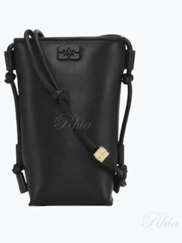 Bou Logo Leather Cross Bag Black - GANNI - BALAAN 2