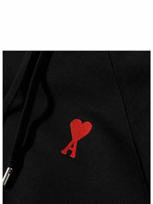 Heart Embroidered Logo Organic Cotton Hoodie Black - AMI - BALAAN 5