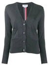 Silk Cotton Blend Relaxed V-Neck Cardigan Dark Grey - THOM BROWNE - BALAAN 2