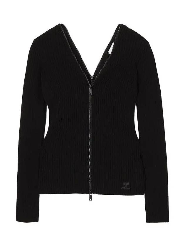 Extra Zip-Up Rib Knit Cardigan Black - COURREGES - BALAAN 2