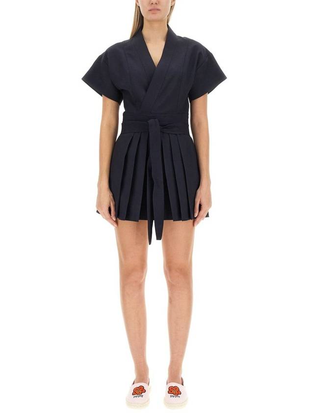 Mini Kimono Short Dress Midnight Blue - KENZO - BALAAN 5