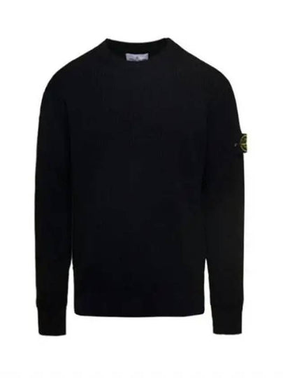 Crewneck Full Rib Wool Knit Top Black - STONE ISLAND - BALAAN 2