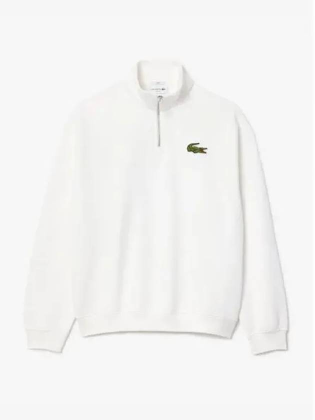 Loose Fit Zip Neck Badge Accent Sweatshirt White - LACOSTE - BALAAN 2