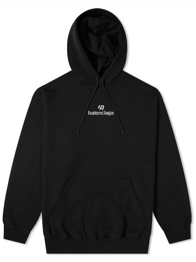 Men's White Embroidered Logo Hoodie Black - BALENCIAGA - BALAAN.