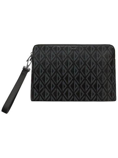 A5 Triangle CD Diamond Canvas Clutch Bag Black - DIOR - BALAAN 1