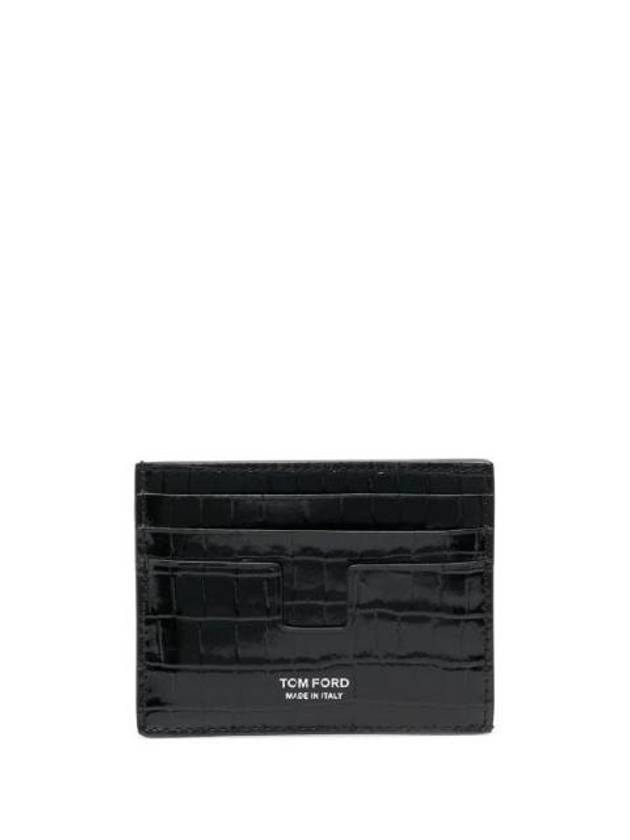 Glossy Printed Croc Leather Card Wallet Black - TOM FORD - BALAAN 1