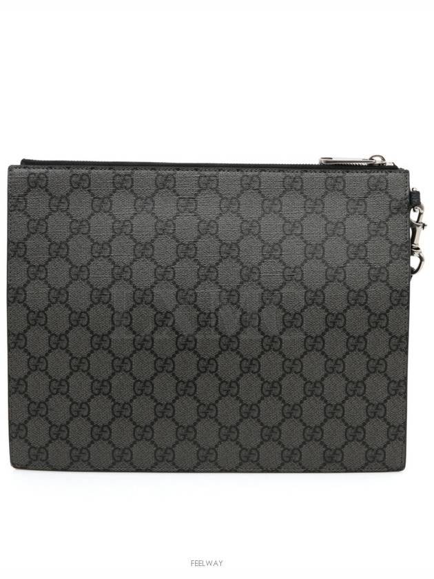 GG Supreme Canvas Zipper Clutch Bag Gray Strap 768374 - GUCCI - BALAAN 4