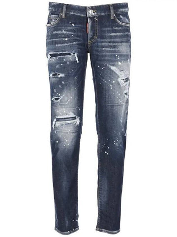 Women Bleach Wash Jennifer Crop Jeans Blue - DSQUARED2 - BALAAN.