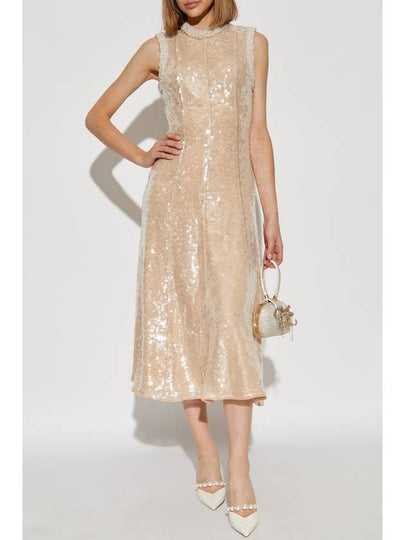 Self Portrait Sequin Dress With Pearl Appliqués, Women's, Cream - SELF PORTRAIT - BALAAN 2