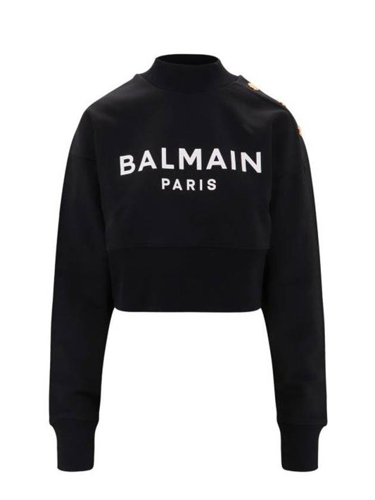 logo print crop sweatshirt black - BALMAIN - BALAAN.