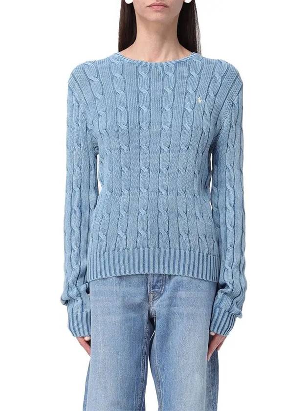 Pony Embroidered Cable Cotton Knit Top Blue - POLO RALPH LAUREN - BALAAN 3