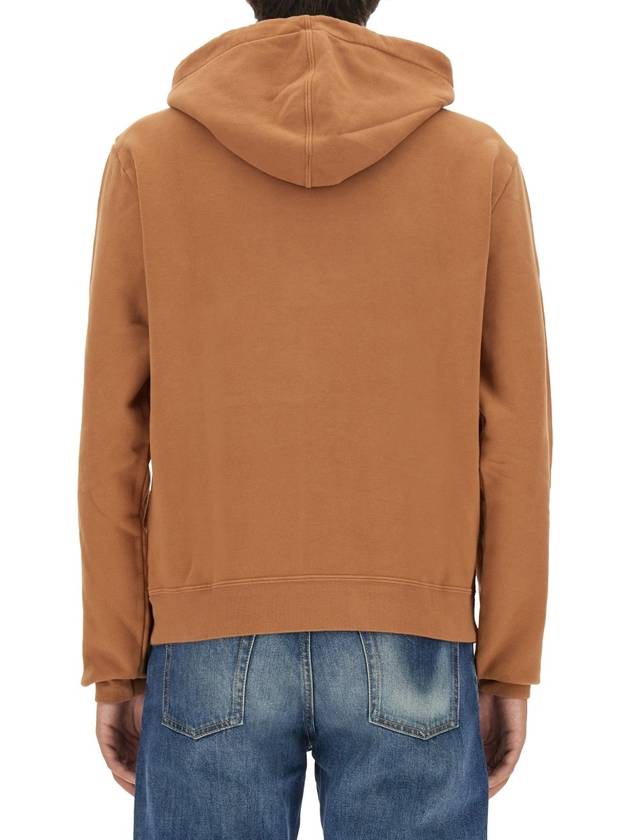 Embroidered Logo Cotton Hoodie Light Orange - SAINT LAURENT - BALAAN 4