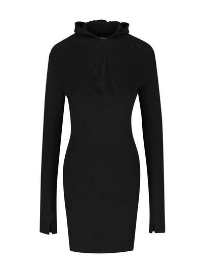 Long Sleeve Hooded Wool Silk Short Dress Black - FENDI - BALAAN 2