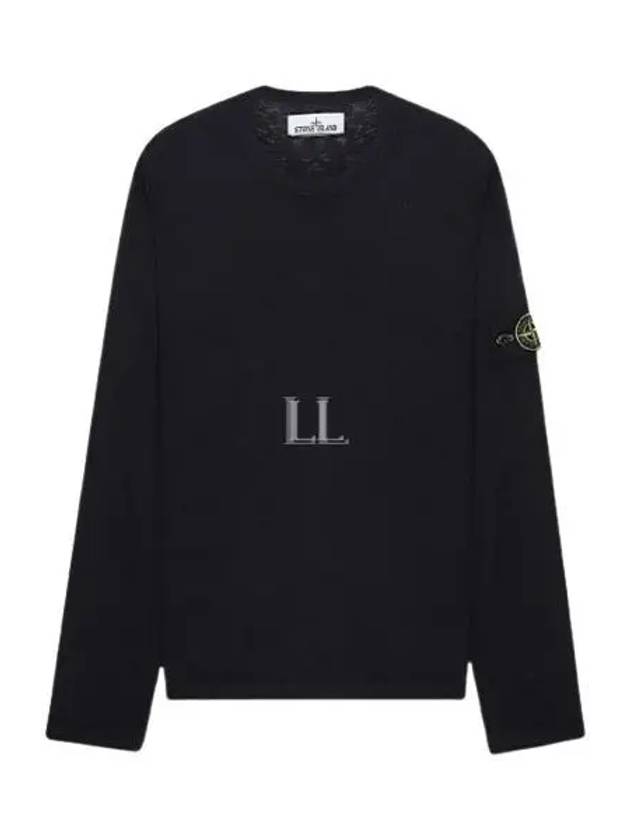 Logo Patch Crew Neck Cotton Nylon Knit Top Black - STONE ISLAND - BALAAN 2