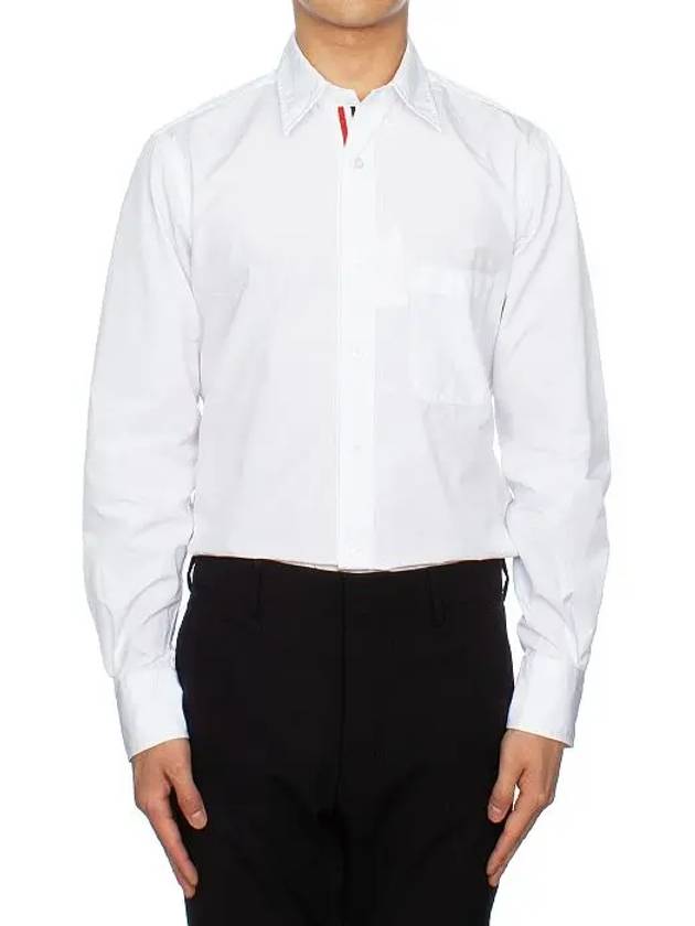 Men's Grosgrain Placket Solid Poplin Long Sleeve Shirt White - THOM BROWNE - BALAAN 5