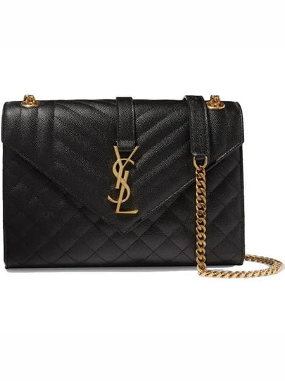 Gold Matelass Grain De Poudre Envelope Medium Shoulder Bag Black - SAINT LAURENT - BALAAN 2