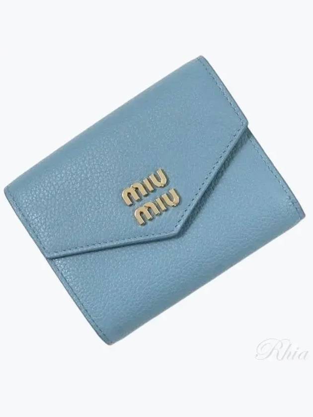 Logo Leather Tri-fold Half Wallet Astral Blue - MIU MIU - BALAAN 2