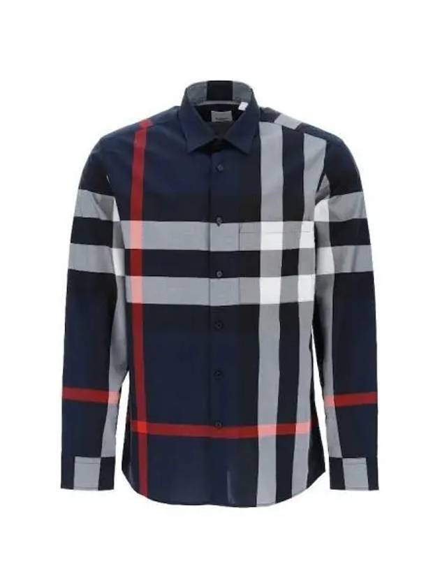 Check Motif Cotton Long Sleeve Shirt Navy - BURBERRY - BALAAN 2