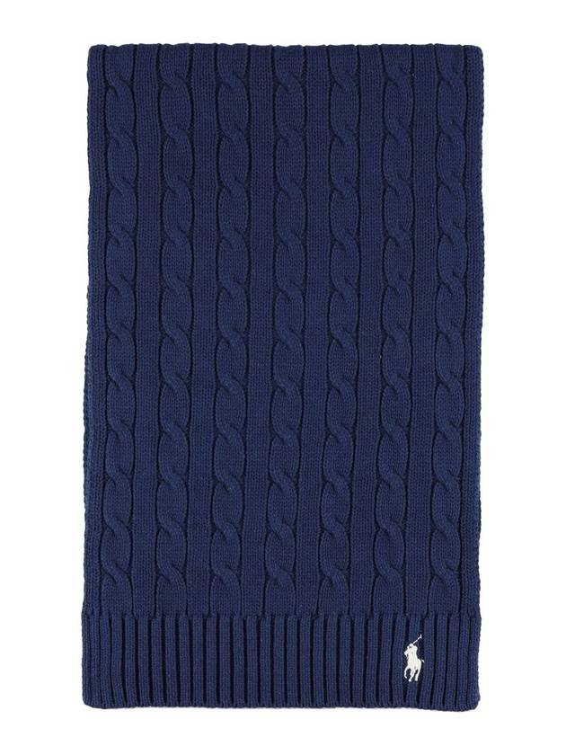 logo cable knit muffler navy - POLO RALPH LAUREN - BALAAN.