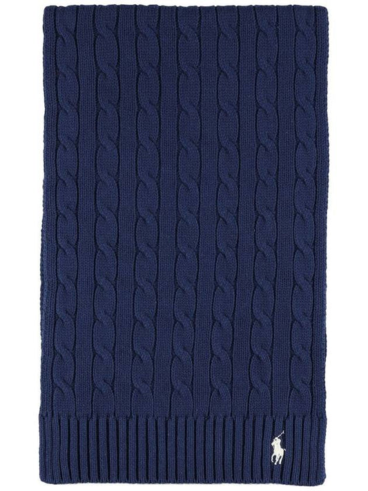logo cable knit muffler navy - POLO RALPH LAUREN - BALAAN.