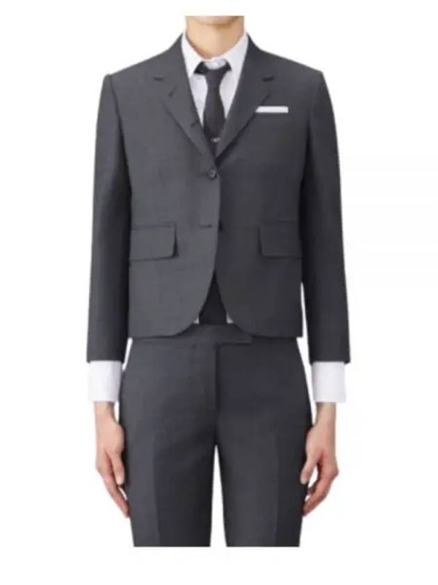 Women's Twill Slim Fit Single Breasted Wool Jacket Dark Gray - THOM BROWNE - BALAAN 2