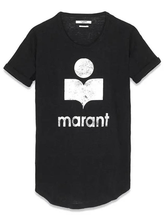 Coldy Logo Print Linen Short Sleeve T-Shirt Black - ISABEL MARANT - BALAAN 2