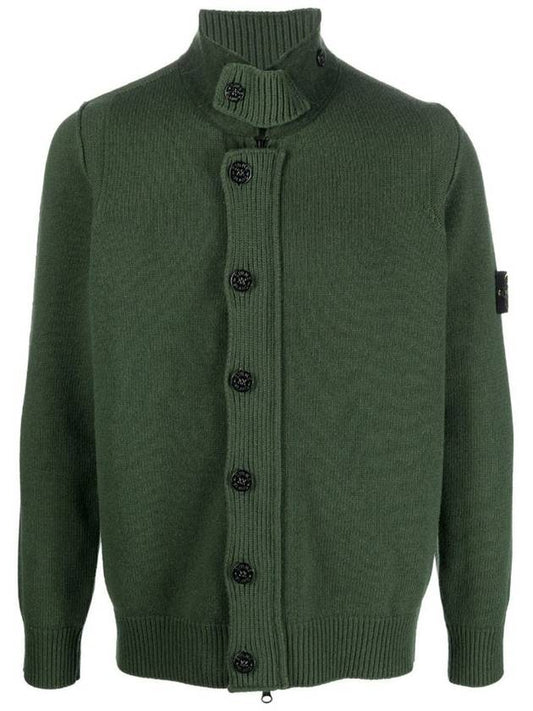 Men's Patch High Neck Lambswool Knit Cardigan Olive - STONE ISLAND - BALAAN 2