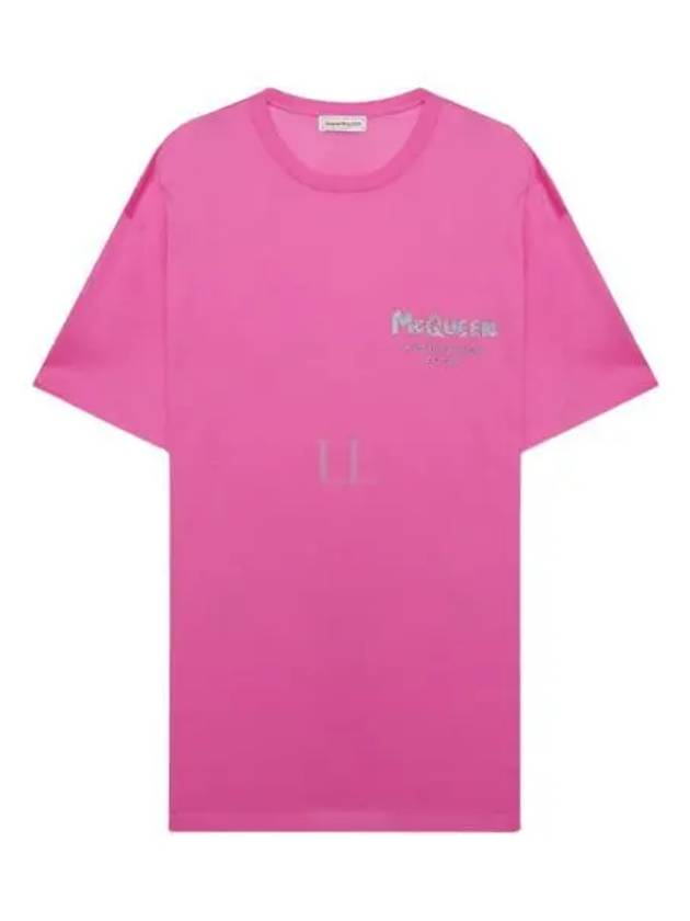 Men's Graffiti Logo Cotton Short Sleeve T-Shirt Pink - ALEXANDER MCQUEEN - BALAAN 2