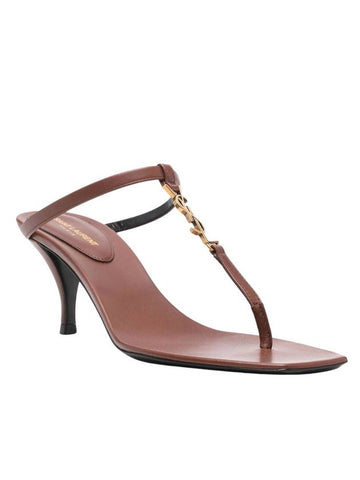 Cassandre Soft Leather Sandal Heels Brown - SAINT LAURENT - BALAAN 1