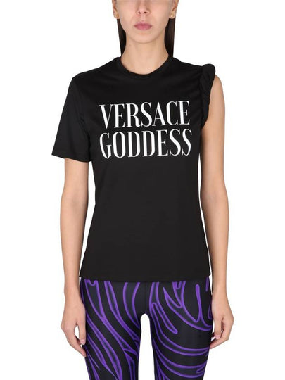 Goddess Rolled Short Sleeve T-Shirt Black - VERSACE - BALAAN 2