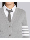 Milano Stitch 4 Bar Classic V Neck Fine Merino Wool Cardigan Grey - THOM BROWNE - BALAAN 6