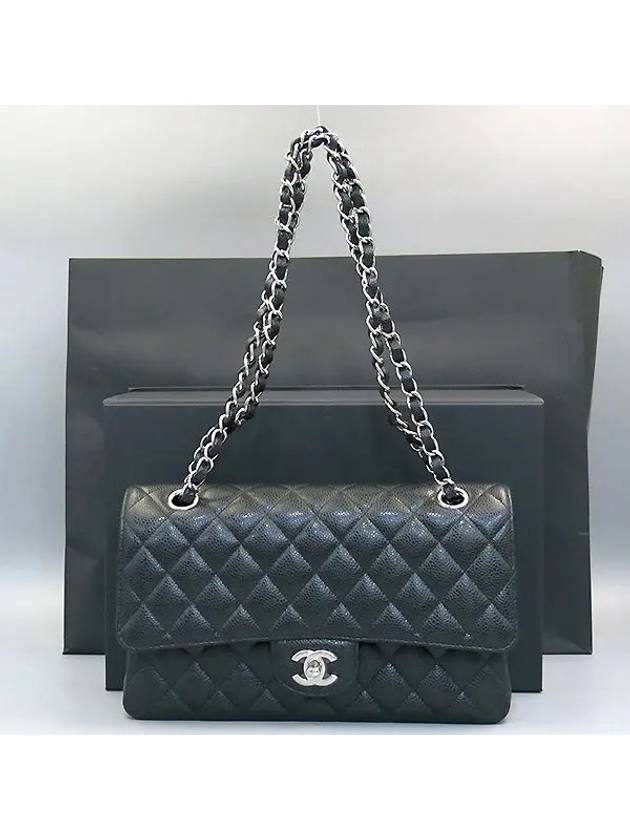 A01112 Caviar Skin Black Classic Medium M Size Silver Chain Shoulder Bag - CHANEL - BALAAN 1