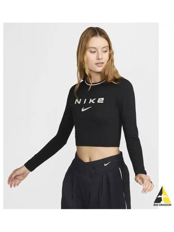 Sportswear Chill Knit Slim Long Sleeve Crop Graphic T shirt W Black FZ2859 010 - NIKE - BALAAN 1