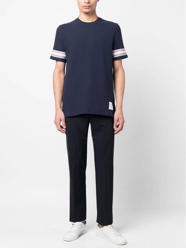 Textured Cotton Stripe Short Sleeve T-Shirt Navy - THOM BROWNE - BALAAN 6