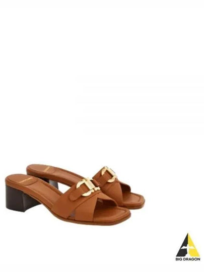 Gancini Ornament Slide Sandal Heels Brown - SALVATORE FERRAGAMO - BALAAN 2