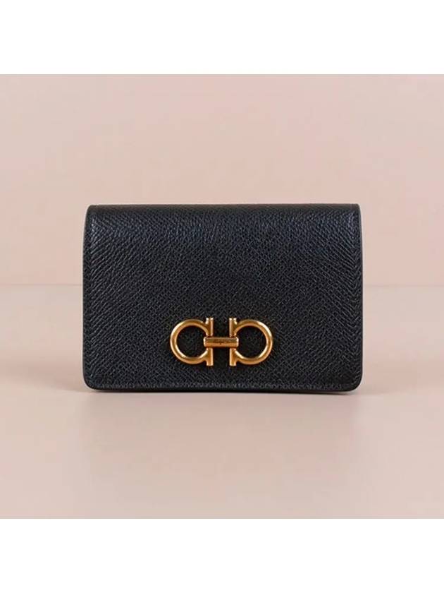 Gancini Leather Card Wallet Black - SALVATORE FERRAGAMO - BALAAN 4