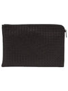 Intrecciato Weaving Zipper Clutch Bag Black Brown - BOTTEGA VENETA - BALAAN 2