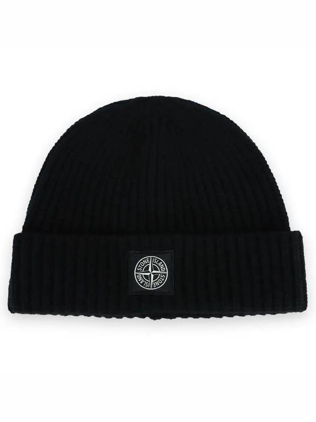 Logo Knit Beanie Black - STONE ISLAND - BALAAN 2