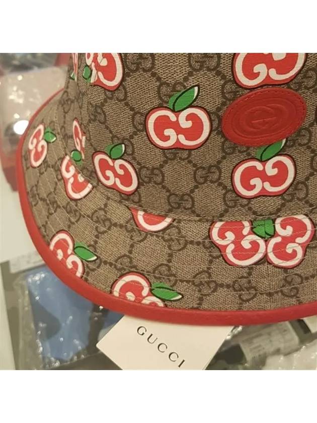 Apple Logo GG Supreme Canvas Bucket Hat Beige - GUCCI - BALAAN 4