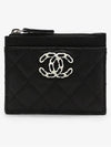 Silver CC Logo Caviar Zipper Card Wallet Black - CHANEL - BALAAN 3