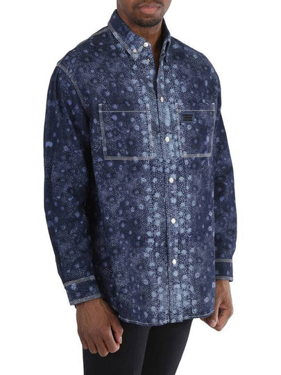 Burberry Dark Canvas Blue Fish Scale Print Denim Snap Shirt, Size Small - BURBERRY - BALAAN 2