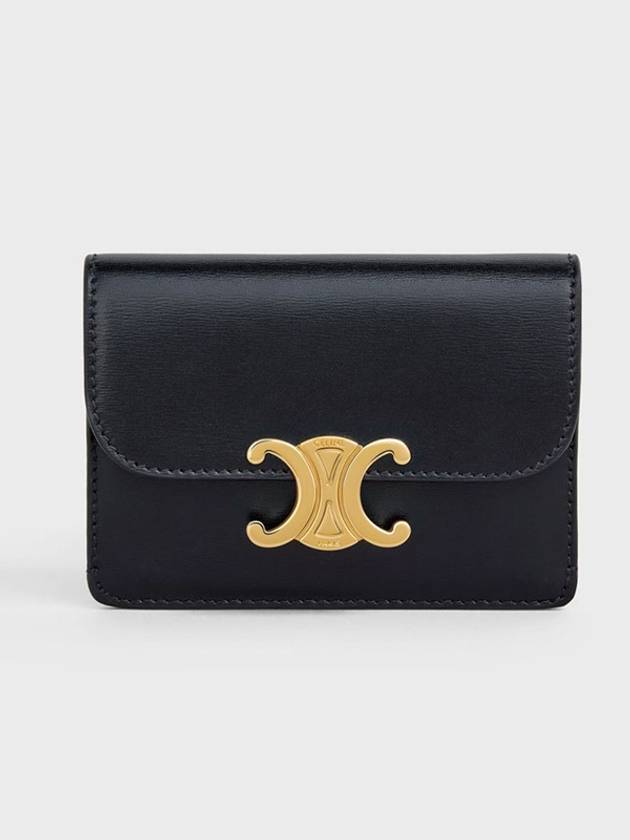 Triomphe Shiny Calfskin Flap Card Wallet Black - CELINE - BALAAN 2