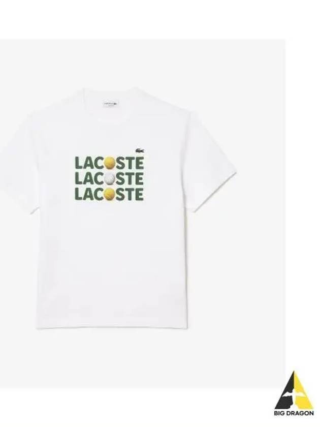 Men s Heavy Jersey Lettering Ball Graphic T Shirt White - LACOSTE - BALAAN 1